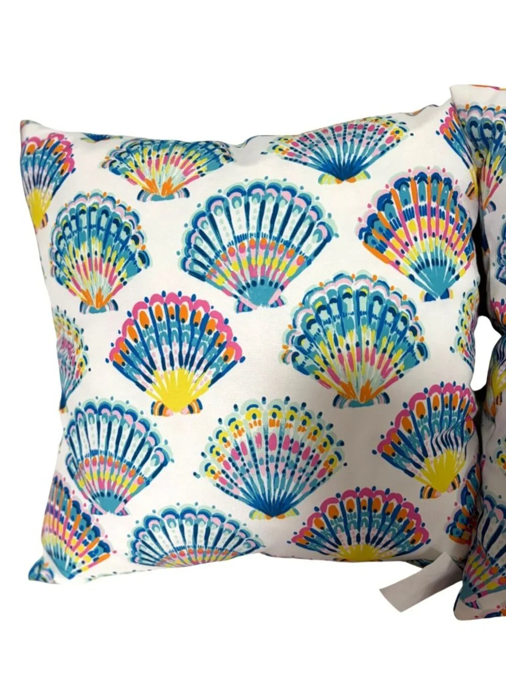 Blue Pink Seashells Tropical beachy Lot of 2 Throw Pillow White Pink Blue 17x17